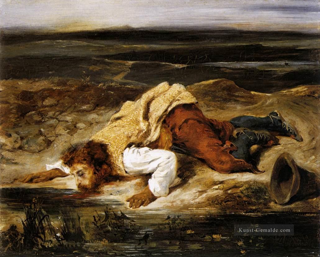 Ein tödlich verwundeten Brigant stillt seinen Durst romantische Eugene Delacroix Ölgemälde